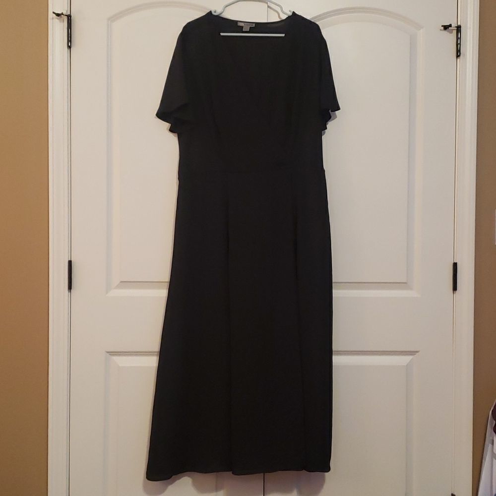 𝅺Love X Design Womens Flutter‎ Sleeve Faux Wrap Black Maxi Dress Size 2x NWOT
